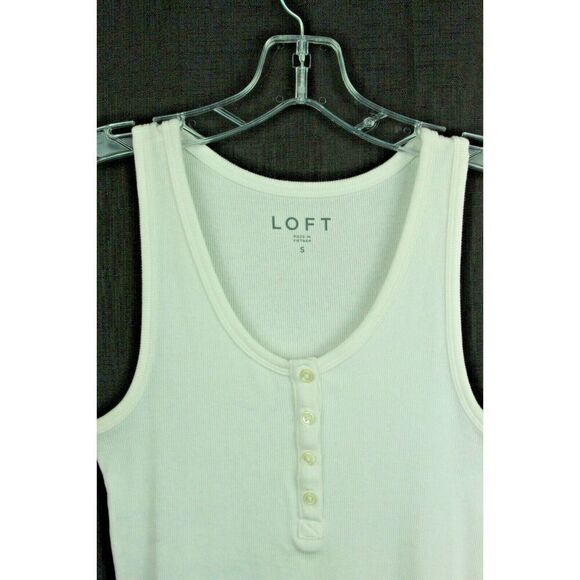LOFT Top Small White Ribbed Knit Sleeveless Cotton Womens Stretch - Picture 2 of 4
